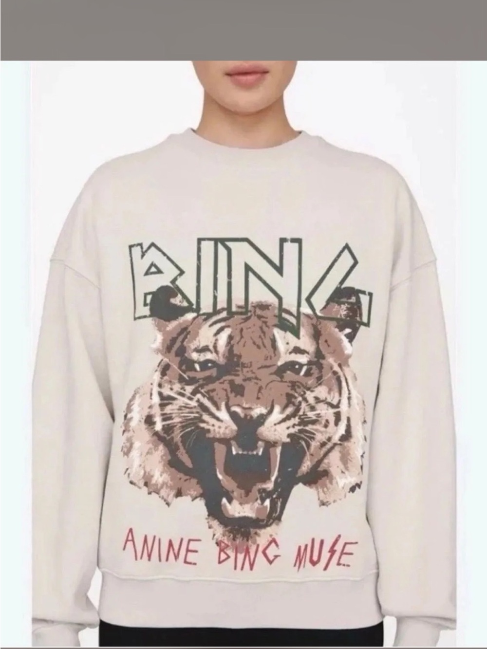 Anine Bing Cream Graphic Tiger Crewneck Sweatshirt